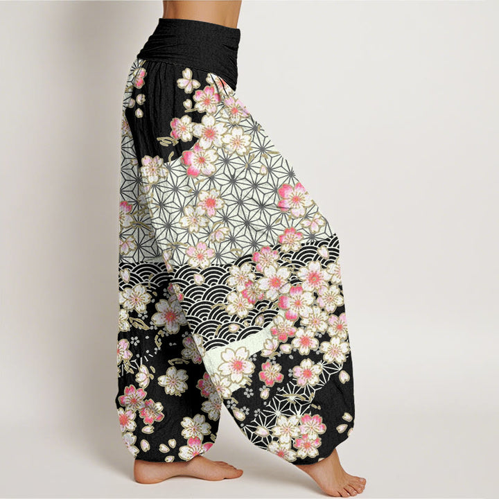 Buddha Stones, rosa Kirschblüten, sechszackige Sterne, Musterdesign, elastische Taillen-Haremshose für Damen - image 7