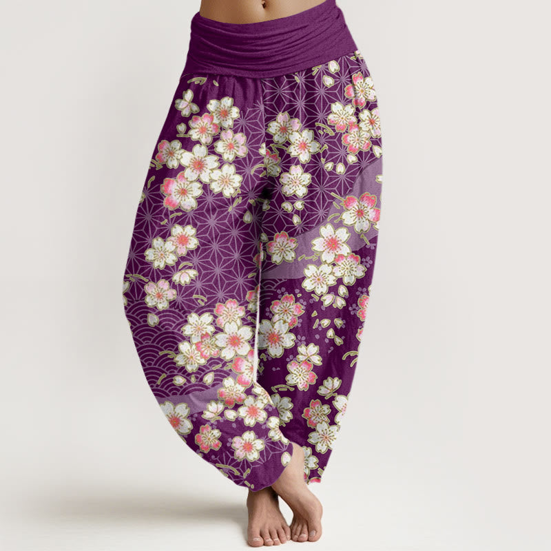 Buddha Stones, rosa Kirschblüten, sechszackige Sterne, Musterdesign, elastische Taillen-Haremshose für Damen - Lila - US22， UK/AU26，EU54 (6XL) - image 8