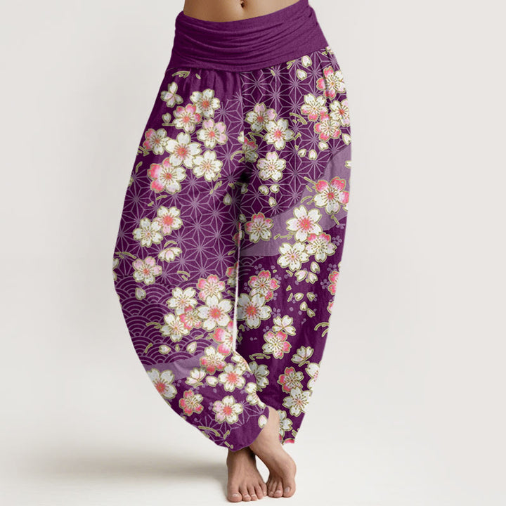 Buddha Stones, rosa Kirschblüten, sechszackige Sterne, Musterdesign, elastische Taillen-Haremshose für Damen - Lila - US22， UK/AU26，EU54 (6XL) - image 8