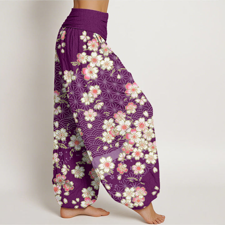 Buddha Stones, rosa Kirschblüten, sechszackige Sterne, Musterdesign, elastische Taillen-Haremshose für Damen - image 10