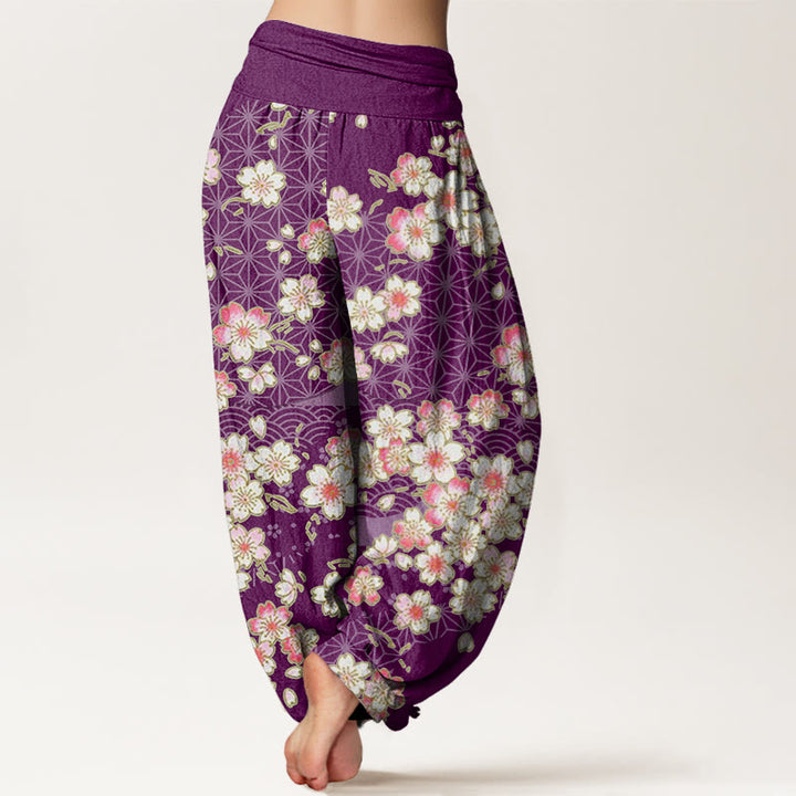 Buddha Stones, rosa Kirschblüten, sechszackige Sterne, Musterdesign, elastische Taillen-Haremshose für Damen - image 9