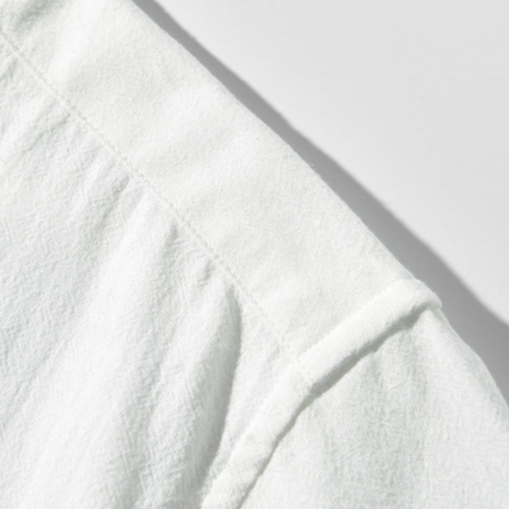 Buddha Stones Herren-Kurzarmhemd aus Baumwollleinen mit Farbkontrast und halben Knöpfen und Tasche - image 3