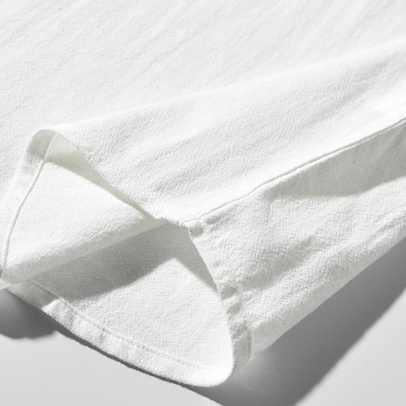 Buddha Stones Herren-Kurzarmhemd aus Baumwollleinen mit Farbkontrast und halben Knöpfen und Tasche - image 5