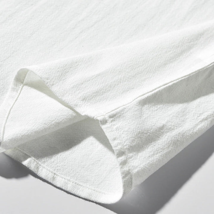 Buddha Stones Herren-Kurzarmhemd aus Baumwollleinen mit Farbkontrast und halben Knöpfen und Tasche - image 5