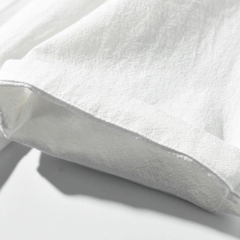 Buddha Stones Herren-Kurzarmhemd aus Baumwollleinen mit Farbkontrast und halben Knöpfen und Tasche - image 4