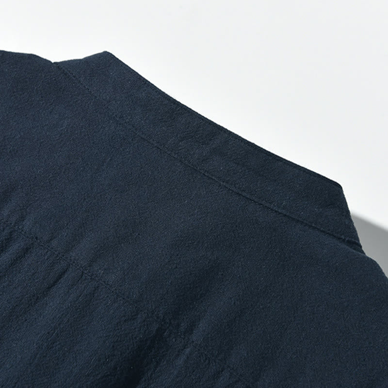 Buddha Stones Herren-Kurzarmhemd aus Baumwollleinen mit Farbkontrast und halben Knöpfen und Tasche - image 15