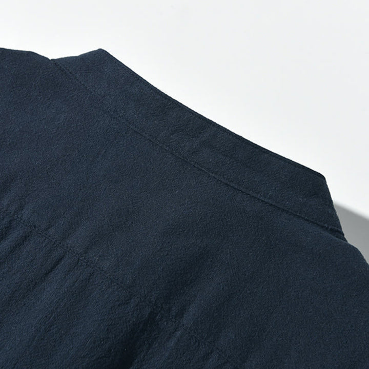 Buddha Stones Herren-Kurzarmhemd aus Baumwollleinen mit Farbkontrast und halben Knöpfen und Tasche - image 15