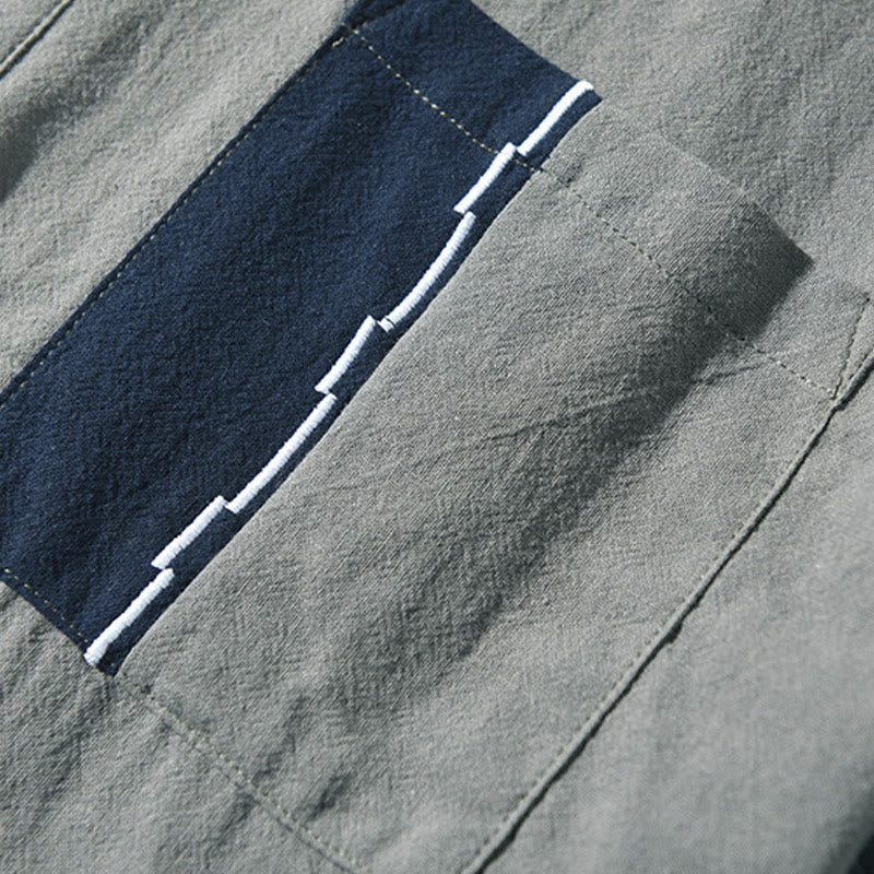 Buddha Stones Herren-Kurzarmhemd aus Baumwollleinen mit Farbkontrast und halben Knöpfen und Tasche - image 9