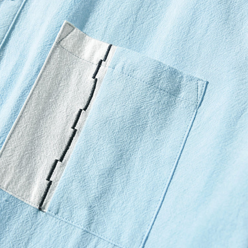 Buddha Stones Herren-Kurzarmhemd aus Baumwollleinen mit Farbkontrast und halben Knöpfen und Tasche - image 12