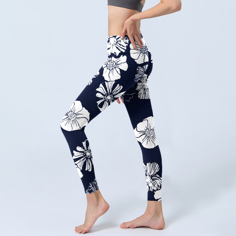 Buddha Stones, große weiße Blütenblätter, Pflanzen, Musterdruck, Gym-Leggings, Damen-Yogahose - image 3