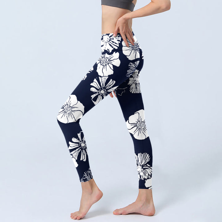 Buddha Stones, große weiße Blütenblätter, Pflanzen, Musterdruck, Gym-Leggings, Damen-Yogahose - image 3