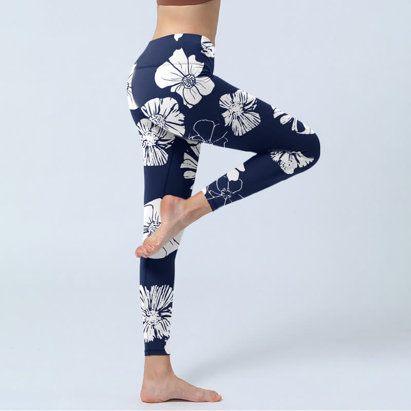 Buddha Stones, große weiße Blütenblätter, Pflanzen, Musterdruck, Gym-Leggings, Damen-Yogahose - image 4