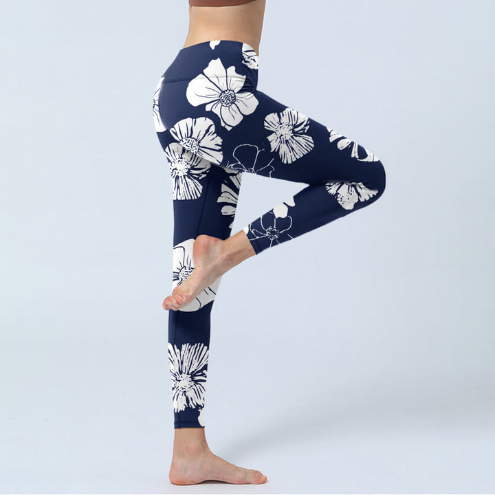 Buddha Stones, große weiße Blütenblätter, Pflanzen, Musterdruck, Gym-Leggings, Damen-Yogahose - image 4