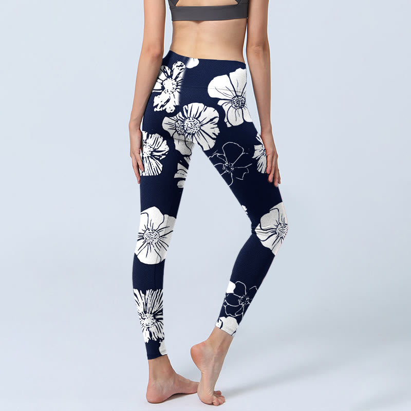 Buddha Stones, große weiße Blütenblätter, Pflanzen, Musterdruck, Gym-Leggings, Damen-Yogahose - image 5