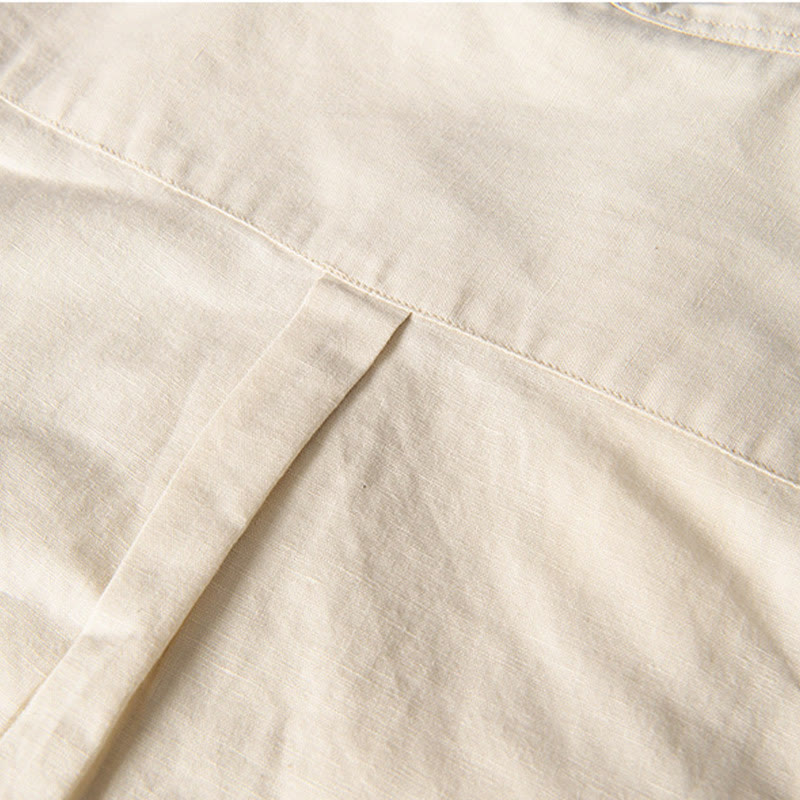 Buddha Stones Lässiges, tägliches, einfaches Knopfdesign, Stehkragen, kurzärmeliges Herrenhemd aus Baumwolle und Leinen mit Fronttaschen - image 14