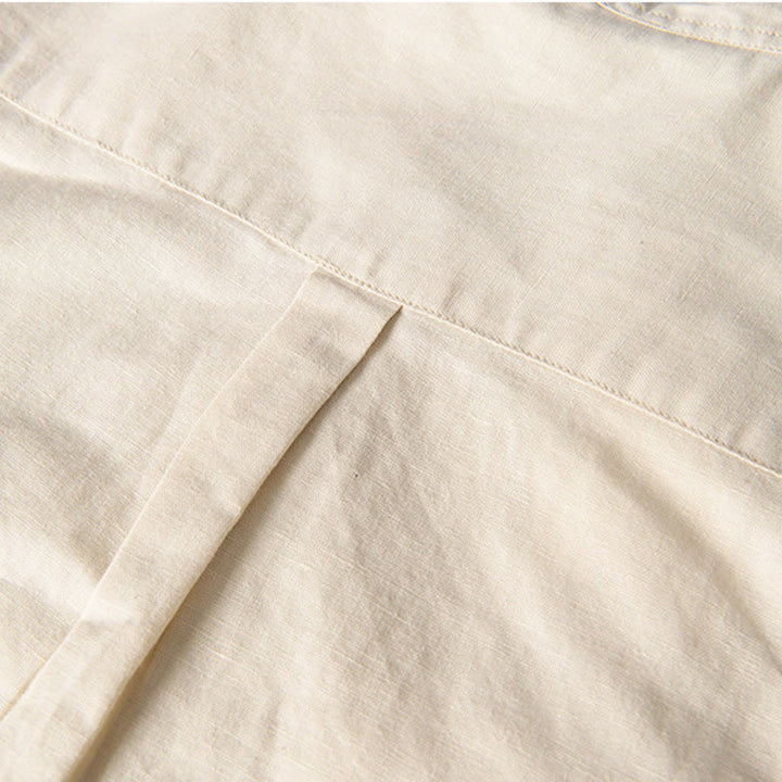 Buddha Stones Lässiges, tägliches, einfaches Knopfdesign, Stehkragen, kurzärmeliges Herrenhemd aus Baumwolle und Leinen mit Fronttaschen - image 14