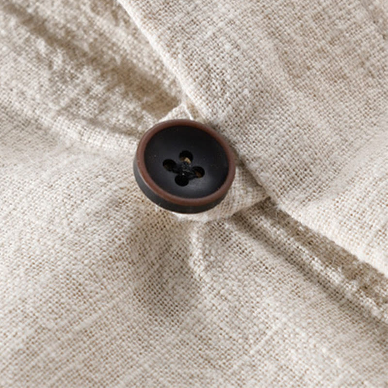 Buddha Stones Spring Daily Simple Buttons Design Stehkragen Herren Langarm Baumwoll-Leinenhemd mit Taschen - image 3