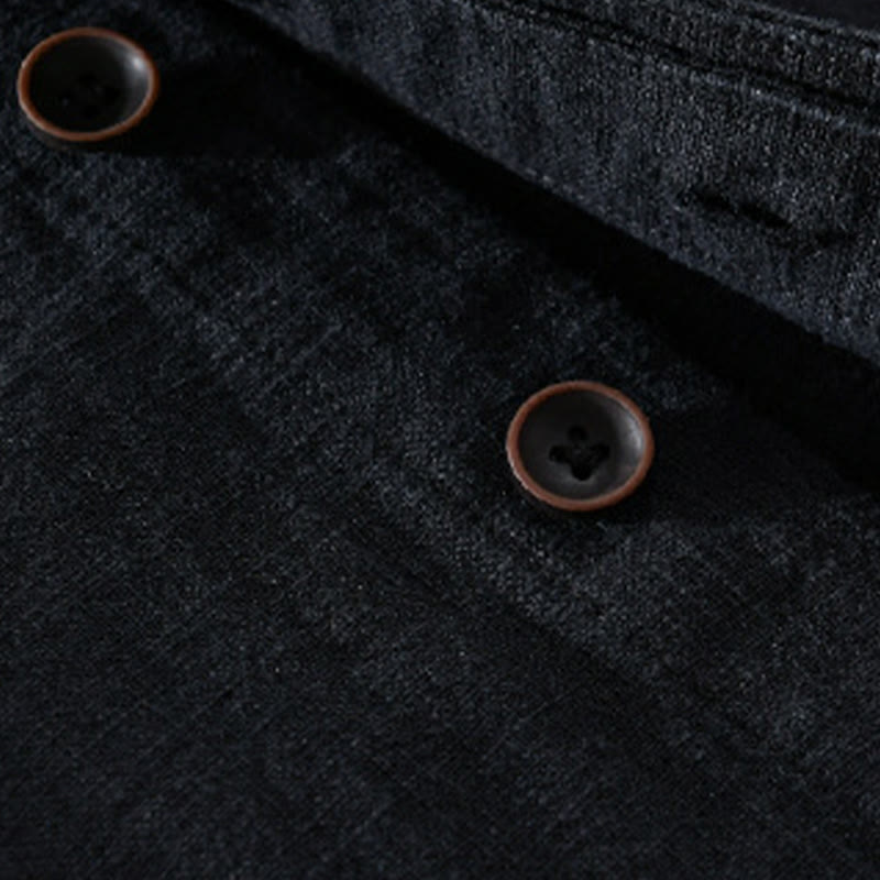 Buddha Stones Spring Daily Simple Buttons Design Stehkragen Herren Langarm Baumwoll-Leinenhemd mit Taschen - image 11
