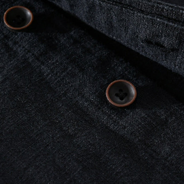 Buddha Stones Spring Daily Simple Buttons Design Stehkragen Herren Langarm Baumwoll-Leinenhemd mit Taschen - image 11