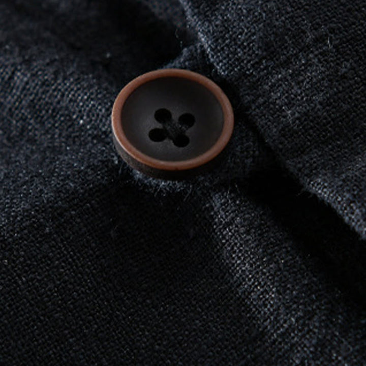 Buddha Stones Spring Daily Simple Buttons Design Stehkragen Herren Langarm Baumwoll-Leinenhemd mit Taschen - image 12