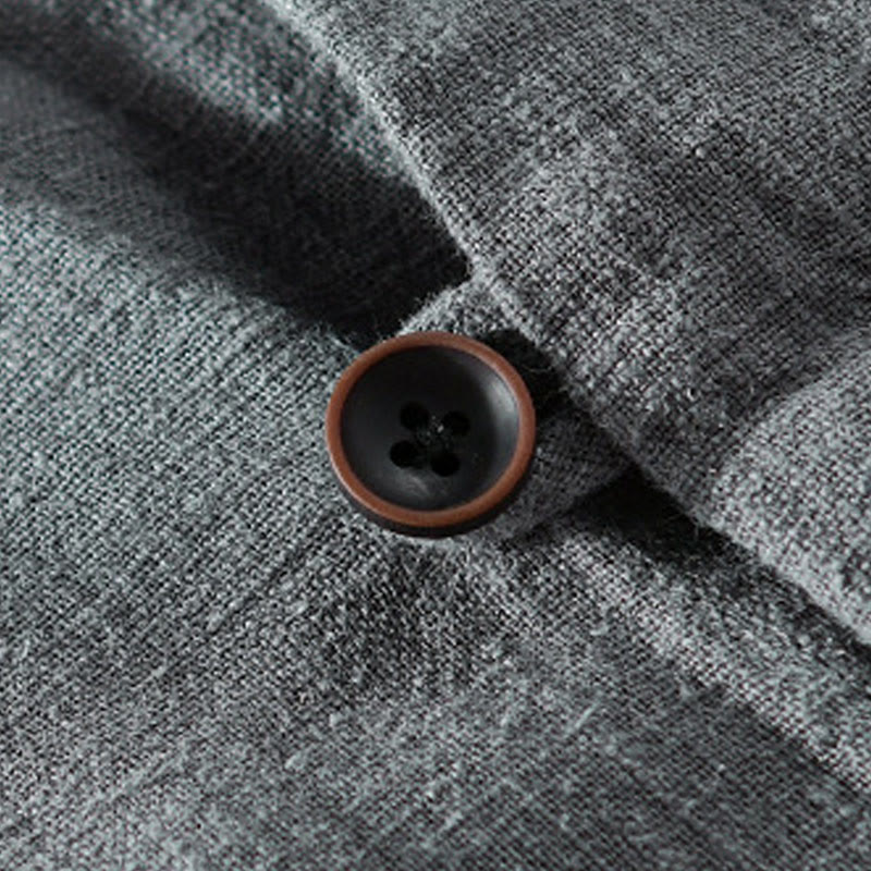 Buddha Stones Spring Daily Simple Buttons Design Stehkragen Herren Langarm Baumwoll-Leinenhemd mit Taschen - image 19