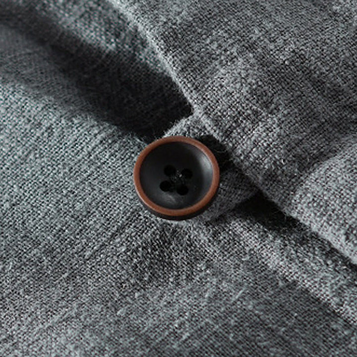 Buddha Stones Spring Daily Simple Buttons Design Stehkragen Herren Langarm Baumwoll-Leinenhemd mit Taschen - image 19