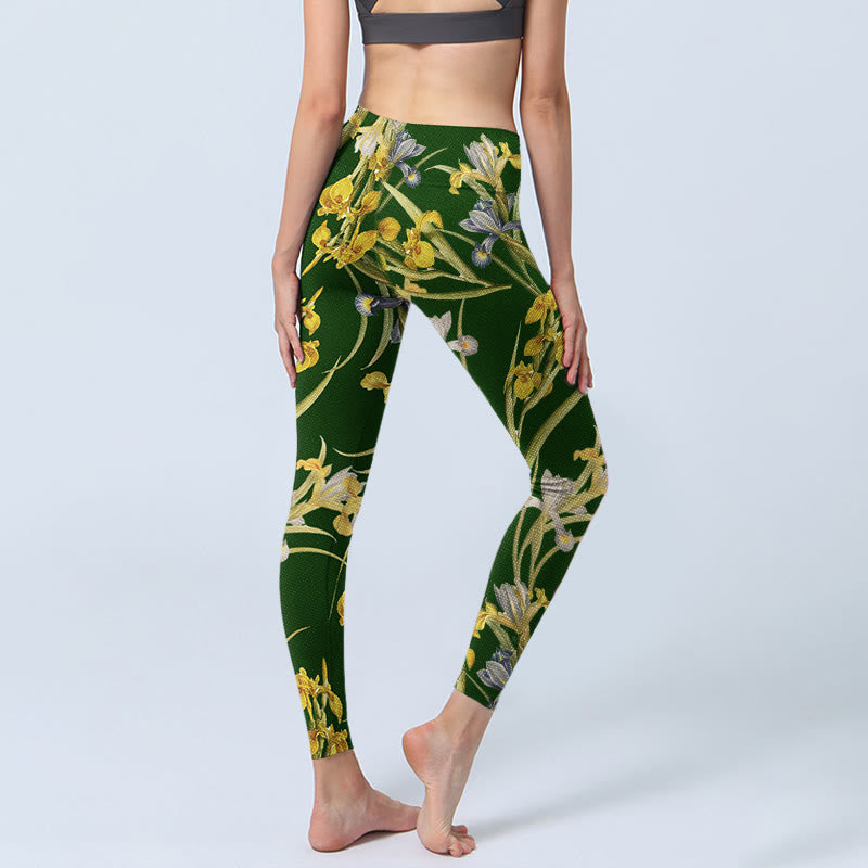 Buddha Stones Grüne Iris Musterdruck Gym Leggings Damen Yogahose - image 5