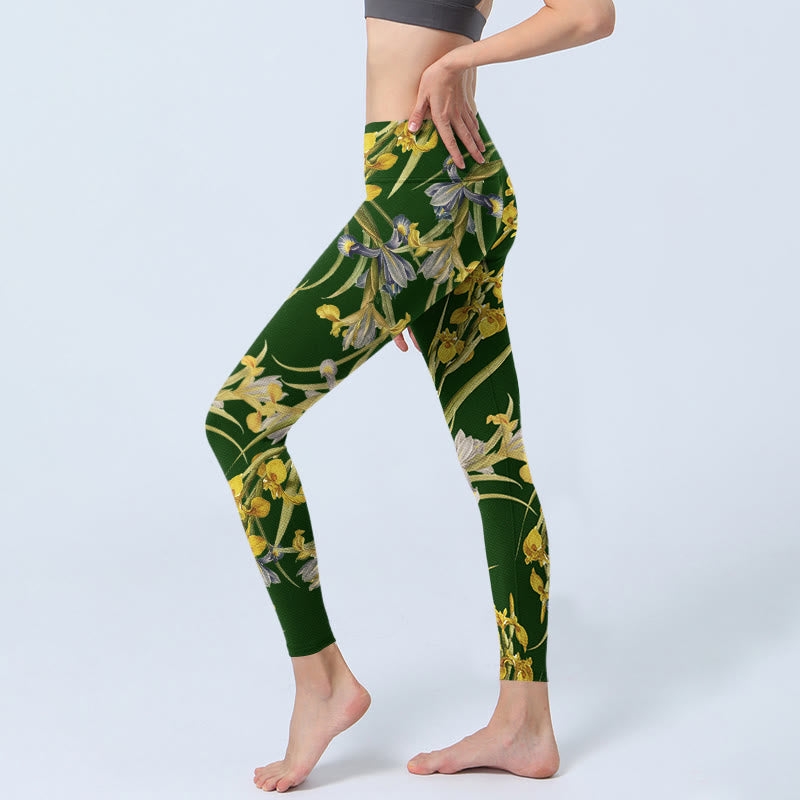 Buddha Stones Grüne Iris Musterdruck Gym Leggings Damen Yogahose - image 3