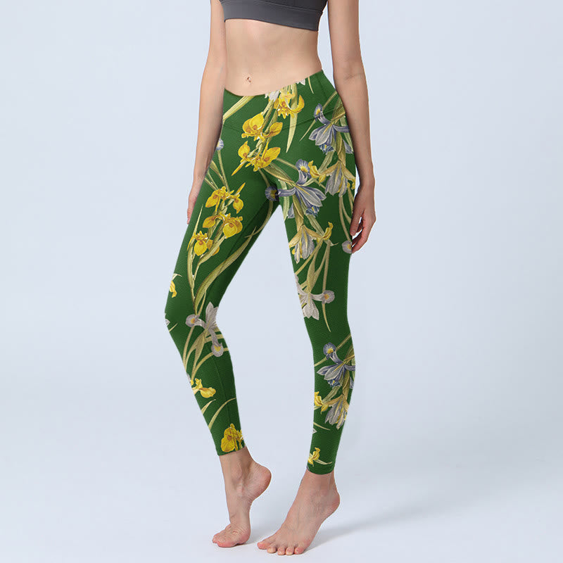 Buddha Stones Grüne Iris Musterdruck Gym Leggings Damen Yogahose - Waldgrün - US18, UK/AU22, EU50 (4XL) - image 0