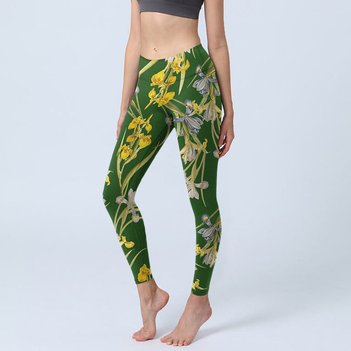 Buddha Stones Grüne Iris Musterdruck Gym Leggings Damen Yogahose - Waldgrün - US18, UK/AU22, EU50 (4XL) - image 0