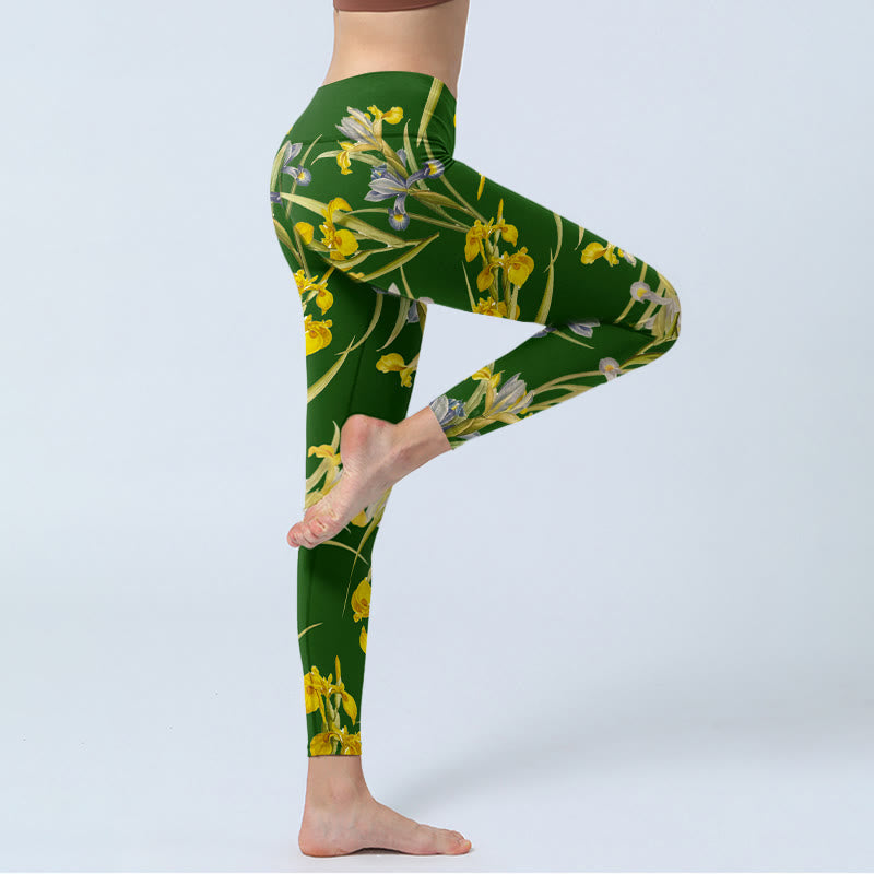 Buddha Stones Grüne Iris Musterdruck Gym Leggings Damen Yogahose - image 3