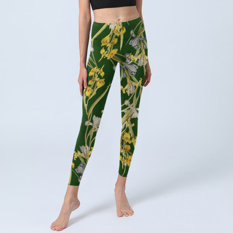 Buddha Stones Grüne Iris Musterdruck Gym Leggings Damen Yogahose - image 5