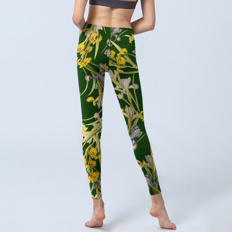 Buddha Stones Grüne Iris Musterdruck Gym Leggings Damen Yogahose - image 6