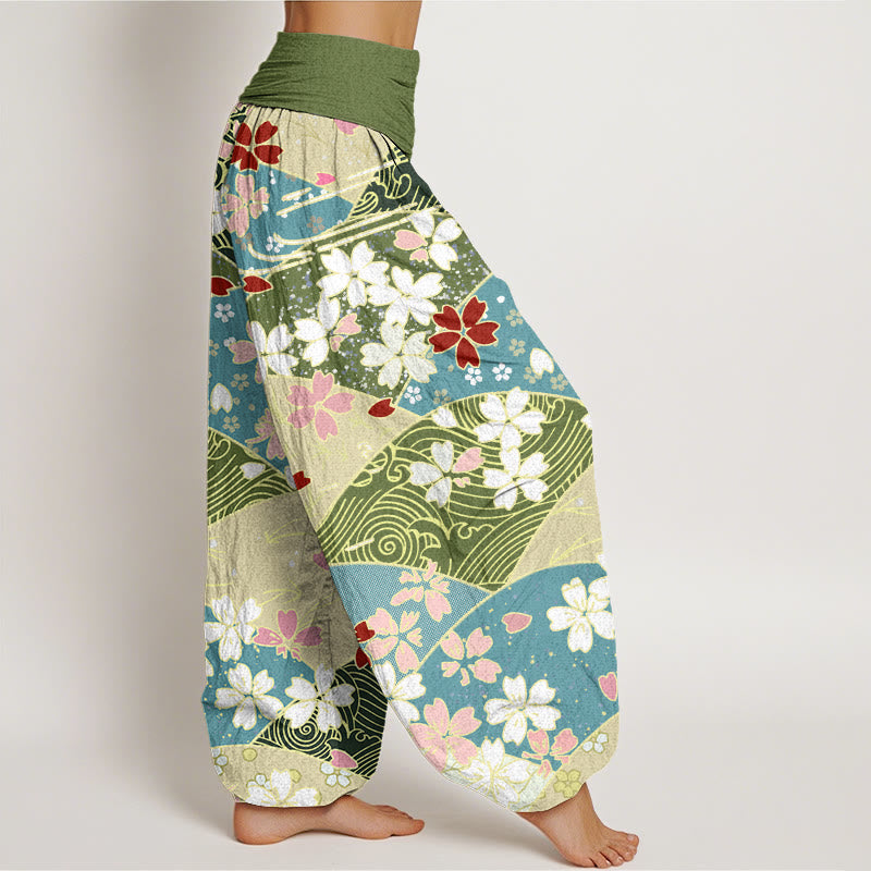 Buddha Stones , bunte Blumen, fächerförmiges Musterdesign, Haremshose für Damen mit elastischer Taille - image 3