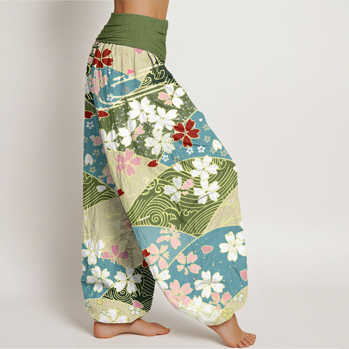 Buddha Stones , bunte Blumen, fächerförmiges Musterdesign, Haremshose für Damen mit elastischer Taille - image 3