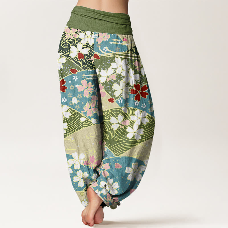 Buddha Stones , bunte Blumen, fächerförmiges Musterdesign, Haremshose für Damen mit elastischer Taille - image 2