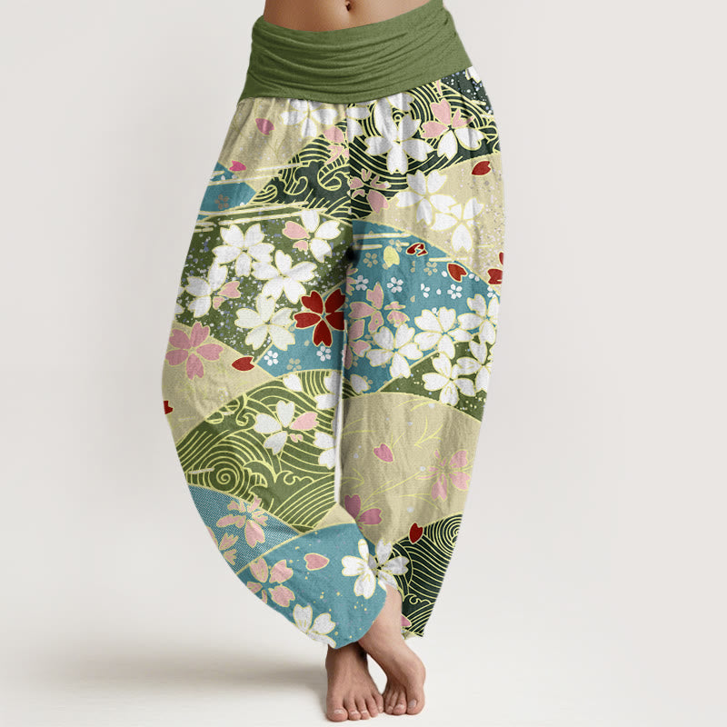 Buddha Stones , bunte Blumen, fächerförmiges Musterdesign, Haremshose für Damen mit elastischer Taille - DunkelMeergrün - US22， UK/AU26，EU54 (6XL) - image 1