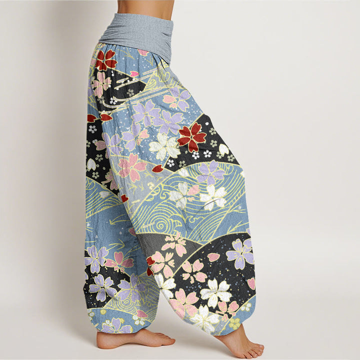 Buddha Stones , bunte Blumen, fächerförmiges Musterdesign, Haremshose für Damen mit elastischer Taille - image 7