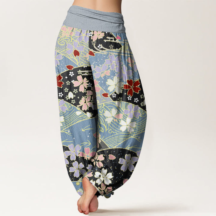 Buddha Stones , bunte Blumen, fächerförmiges Musterdesign, Haremshose für Damen mit elastischer Taille - image 6