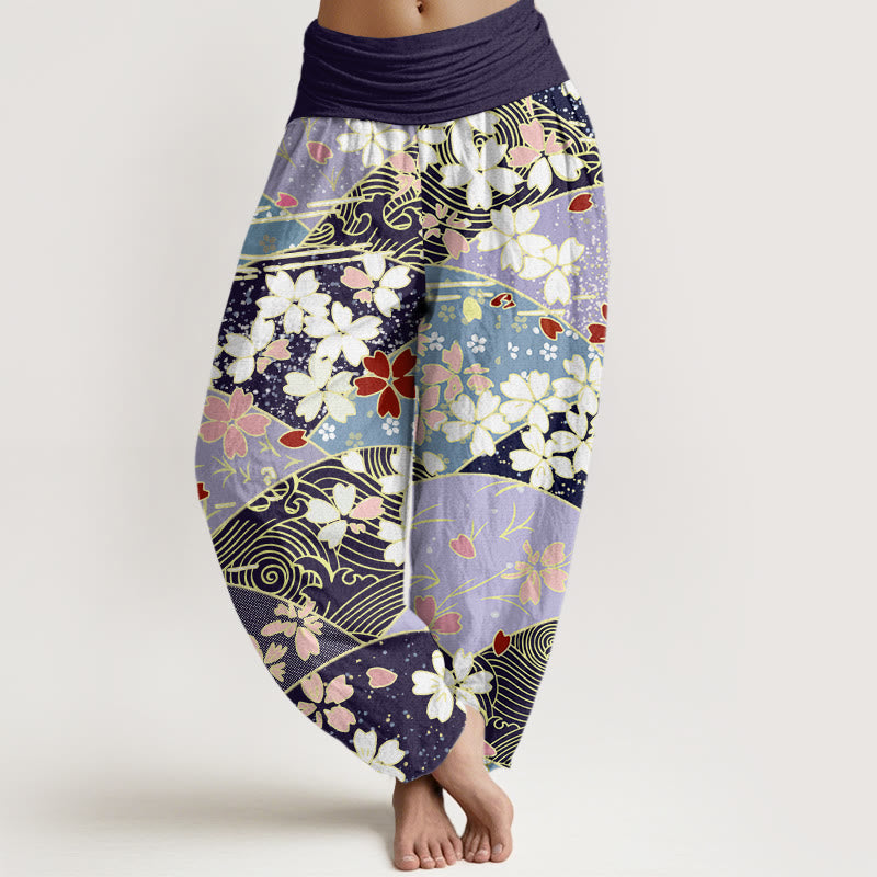 Buddha Stones , bunte Blumen, fächerförmiges Musterdesign, Haremshose für Damen mit elastischer Taille - Lila - US22， UK/AU26，EU54 (6XL) - image 8