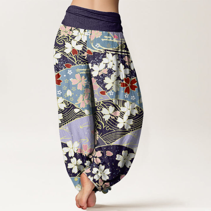 Buddha Stones , bunte Blumen, fächerförmiges Musterdesign, Haremshose für Damen mit elastischer Taille - image 9