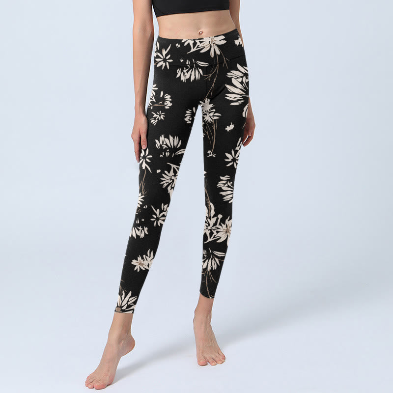 Buddha Stones Schwarz Weiß Blütenblätter Muster Druck Gym Leggings frauen Yoga Hosen - image 5