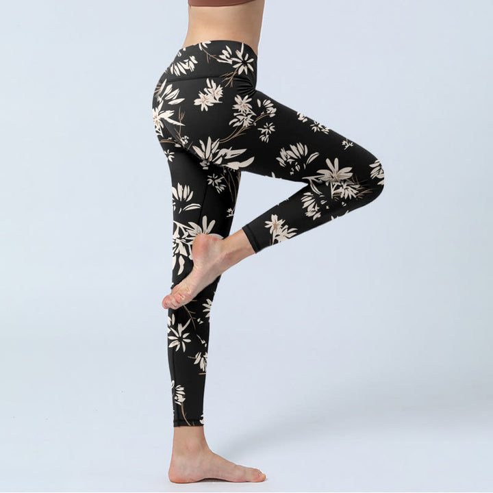 Buddha Stones Schwarz Weiß Blütenblätter Muster Druck Gym Leggings frauen Yoga Hosen - image 4