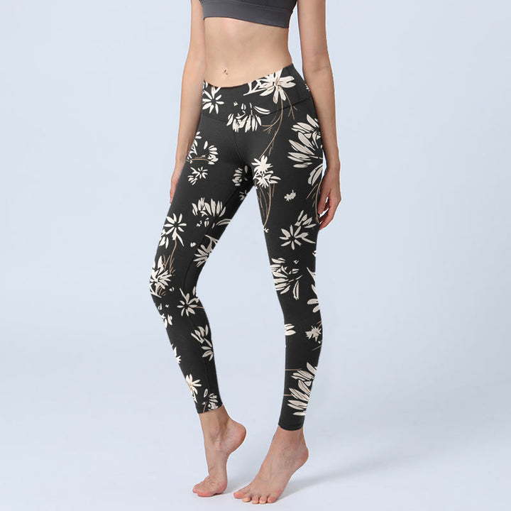Buddha Stones Schwarz Weiß Blütenblätter Muster Druck Gym Leggings frauen Yoga Hosen - Schwarz - US18, UK/AU22, EU50 (4XL) - image 0