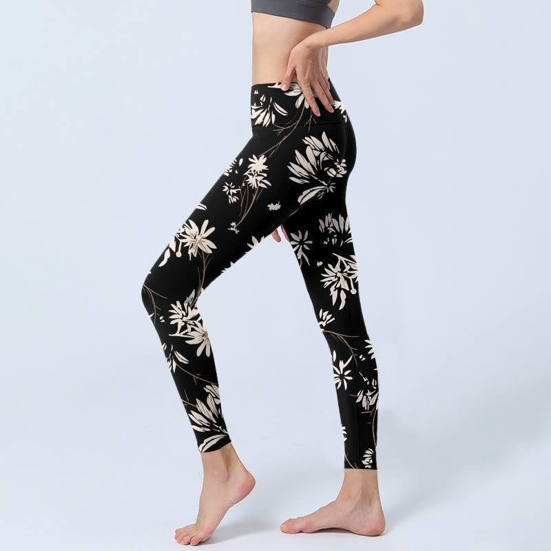Buddha Stones Schwarz Weiß Blütenblätter Muster Druck Gym Leggings frauen Yoga Hosen - image 2