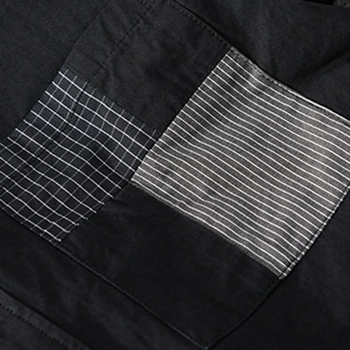 Buddha Stones Spring Daily Line Patchwork-Design Revers Herren Langarmhemd aus Baumwolle und Leinen mit Taschen - image 18