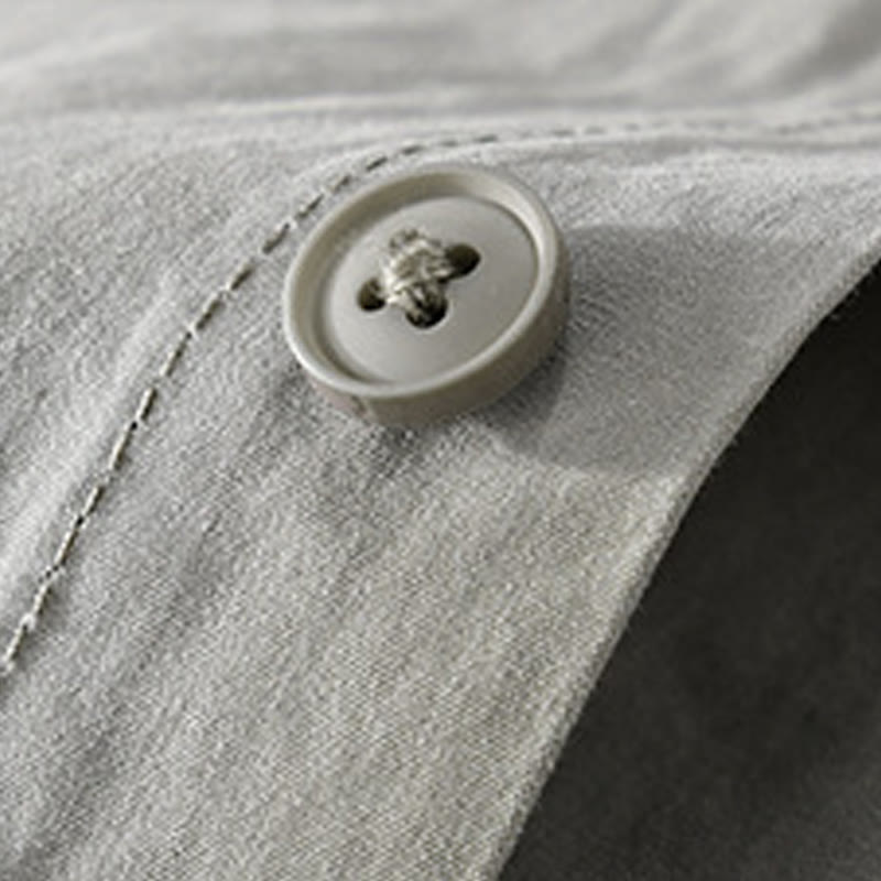 Buddha Stones Spring Daily Line Patchwork-Design Revers Herren Langarmhemd aus Baumwolle und Leinen mit Taschen - image 5