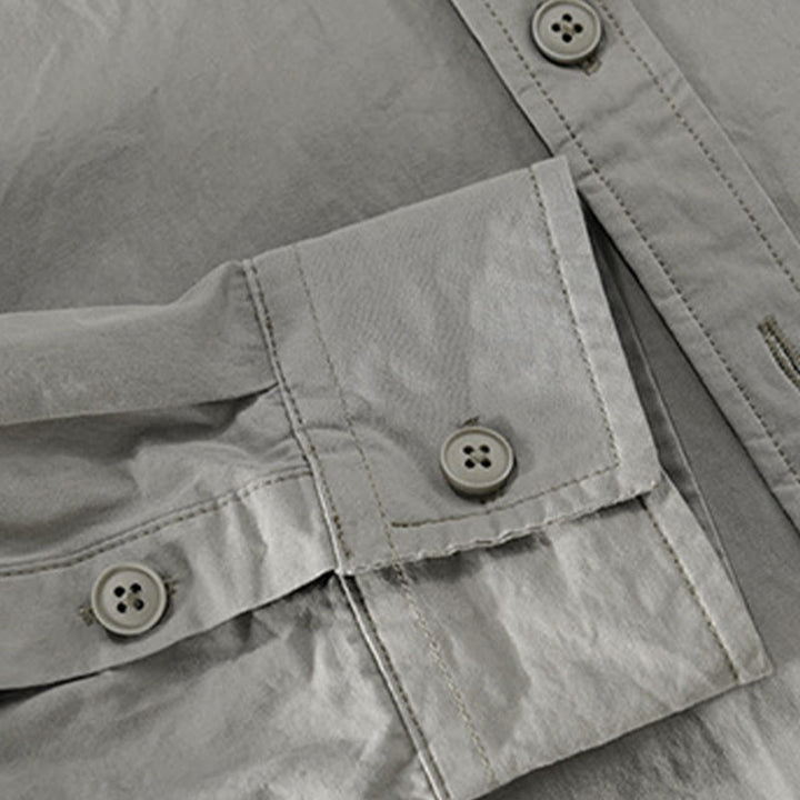 Buddha Stones Spring Daily Line Patchwork-Design Revers Herren Langarmhemd aus Baumwolle und Leinen mit Taschen - image 4