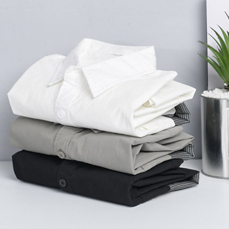 Buddha Stones Spring Daily Line Patchwork-Design Revers Herren Langarmhemd aus Baumwolle und Leinen mit Taschen - image 24