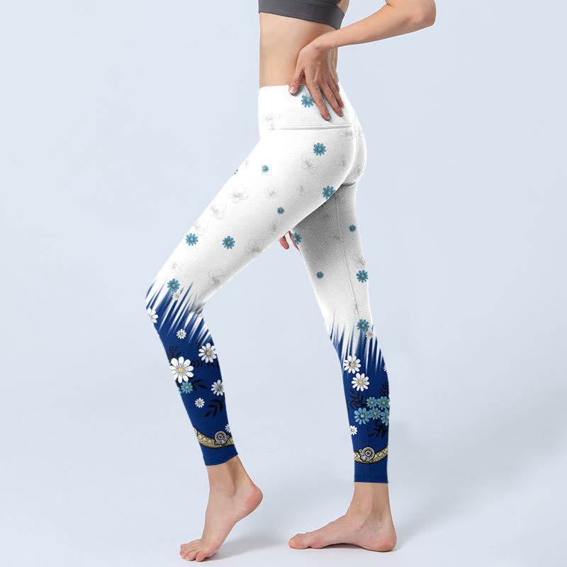 Buddha Stones, weiße Blumen, Grasblätter, Musterdruck, Gym-Leggings, Damen-Yogahose - image 3